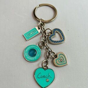 Coach Teal and Silver Heart Key Holder